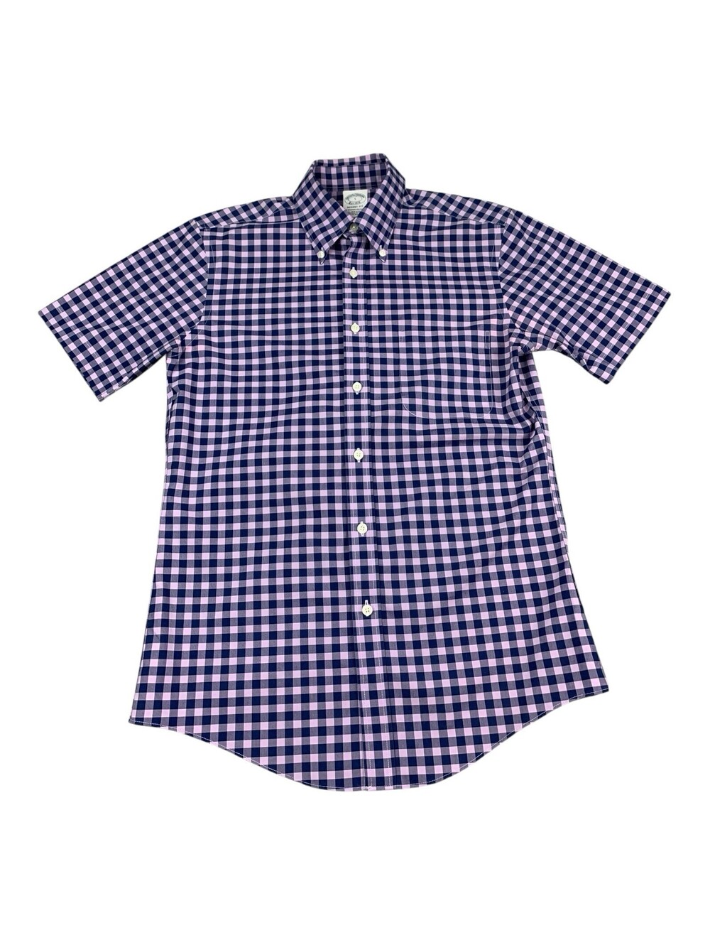 Brooks Brothers Men's Short Sleeve Button Up Shirt Regent Purple Check Sz Small